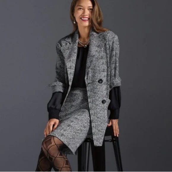 Cabi Agent Black Herringbone Midi Length Jacket - Picture 2 of 8